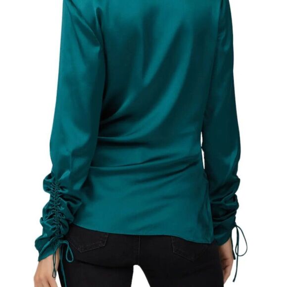 Jonathan Simkhai Green silk wrap asymetrical blouse EUC Size large - Picture 4 of 14